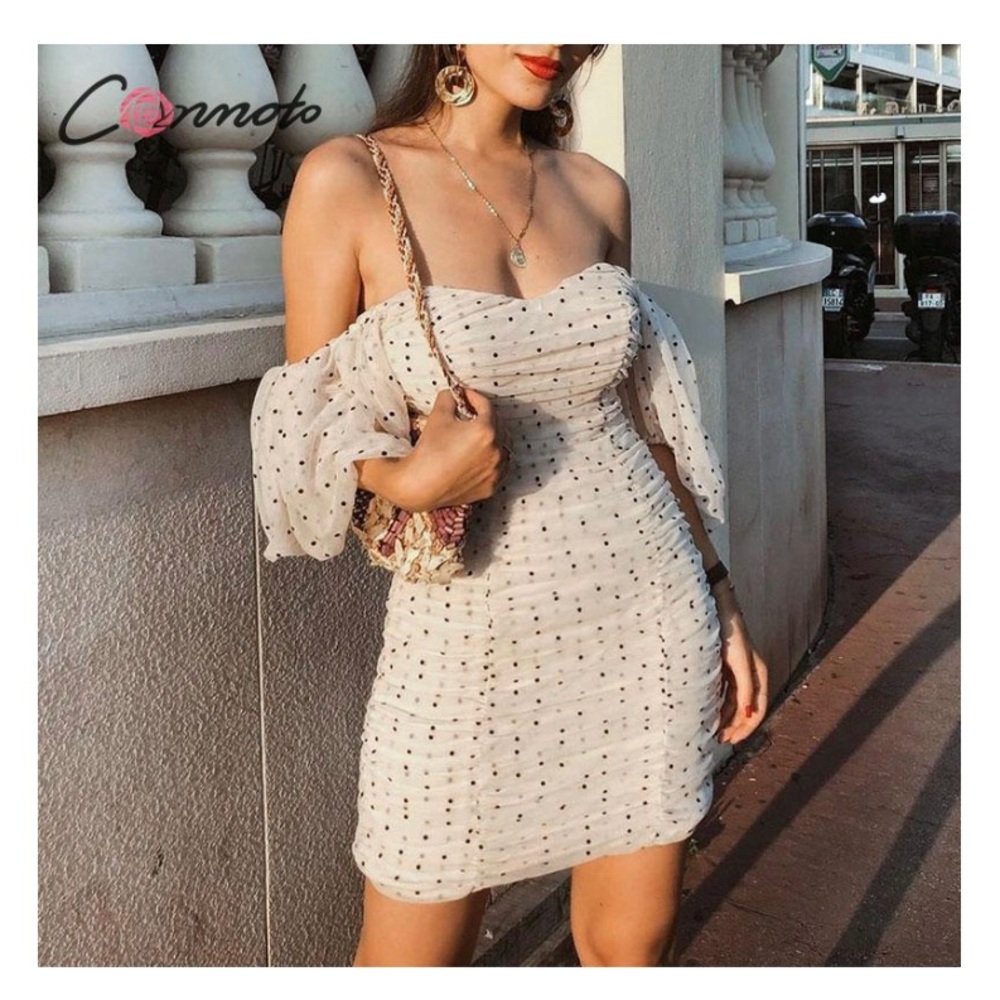 Fashion Nova White Mini Dress with Black Polka Dots - Picture 2 of 12